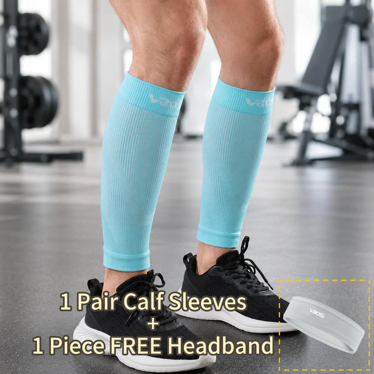 1 Pair Women Men Calf Sleeves + 1 Piece FREE Headband, Adjustable for Fitness Training, Running & Outdoor Exercise