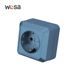 WESA Blue Wall Surface Socket Plug EU Exterior Electrical Outlets With Ground Outdoor Power Socket Flame Retardant Paint Plastic