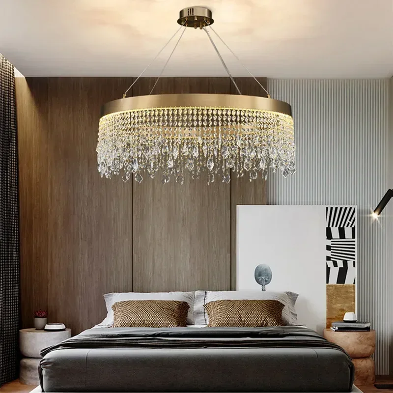 Nordic Led Luster Pendant Lights Luxury Crystal Chandelier for Living Dining Room Circle Hanging Lamp Home Decor Fixture