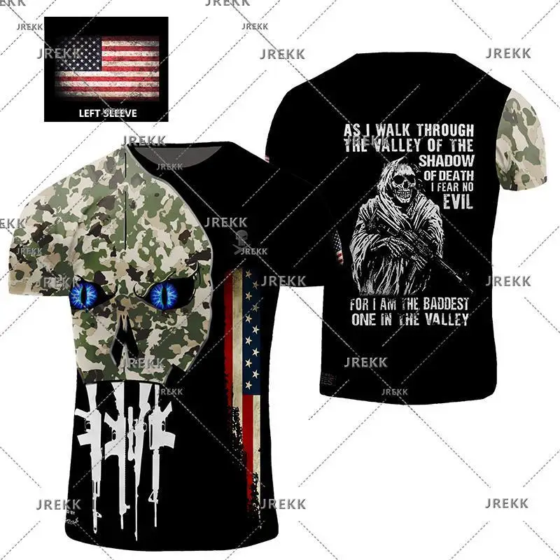 USA US  Fitness Lovers T Shirt For Men Clothing Camouflage Vintage Sports T-Shirt 3D Skull Print Tops Tee Shirts Tactical Tshirt