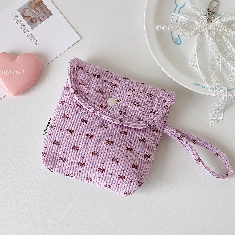 Fashion Simple Bow Makeup Bag Trendy Girls Travel Portable Large Capacity Storage Handheld Sanitary Pad Bag Women Wallet Gifts
