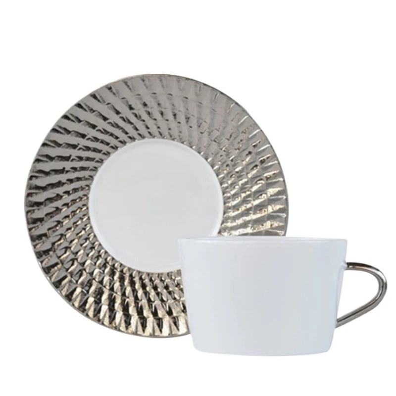 Swirling Shadows Platinum Gold Coffee Cups and Saucers 4 Sets Afternoon Tea Tea Set
