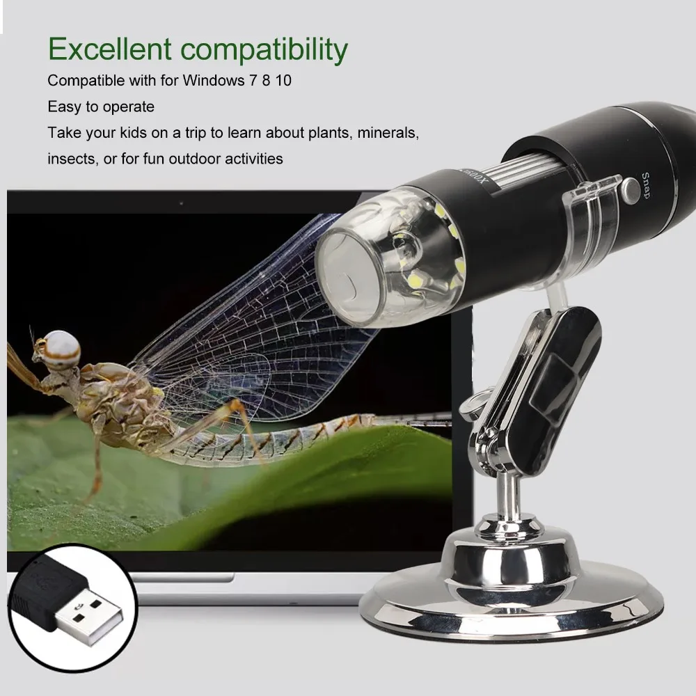 Multipurpose 50X-1600X Magnification Digital Microscope with 8 LED USB Microscope Pocket Microscope Computer