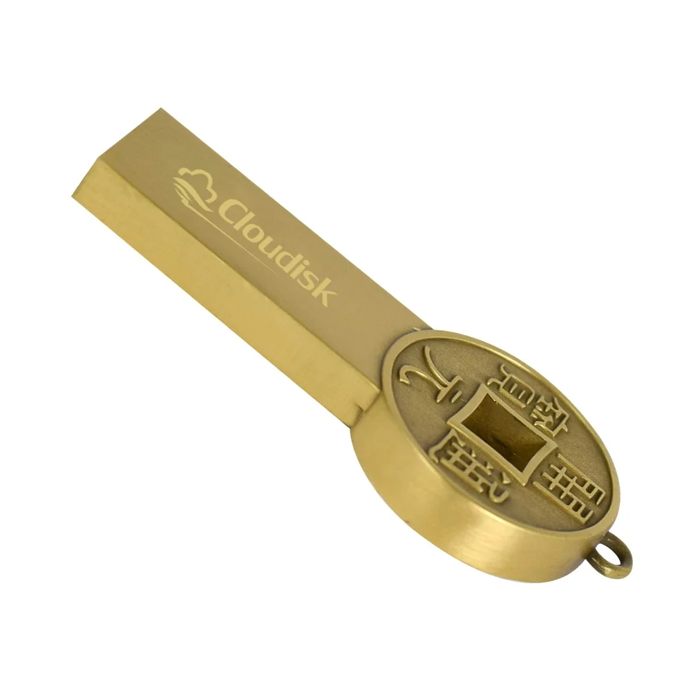 Cloudisk Chiavetta USB in metallo a forma di moneta cinese retrò 1 GB 2 GB 4 GB 8 GB 16 GB 32 GB 64 GB 128 GB USB 2.0 U Disco per PC Computer
