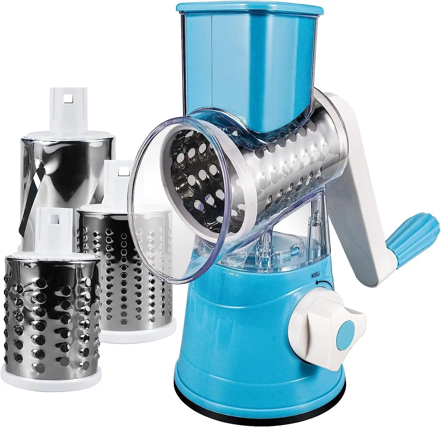 Cheese Grater Rotary, Rotary Grater for Kitchen, 3 in 1 Grater Vegetable Slicer with 3 Drum Blades,Fast Cutting Cheese Shredder