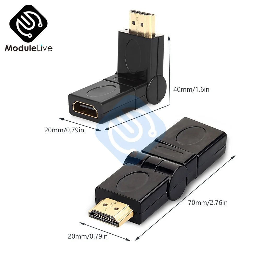 For HD HDMI Adapter Male to Female 360 Degree Angle Converter L Shape Flat Extender