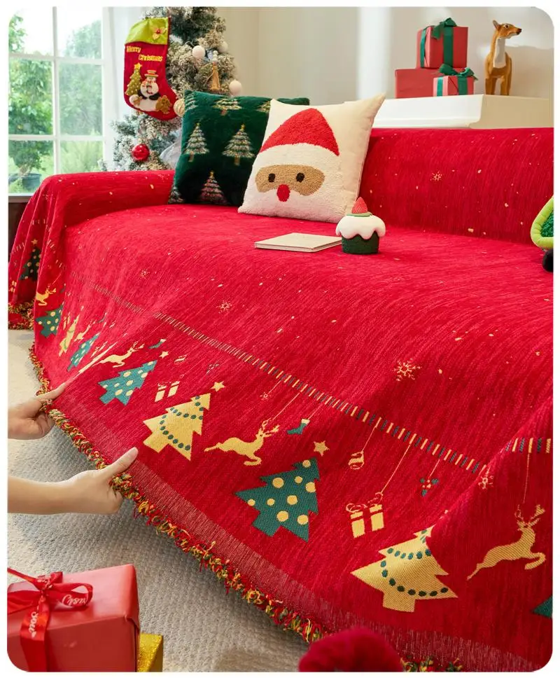 Weihnachtsatmosphäre Sofabezug Stoff Chenille Vier Jahreszeiten All-Inclusive Multifunktionale Decke Universelle Sofabezüge Handtücher – Detail 7