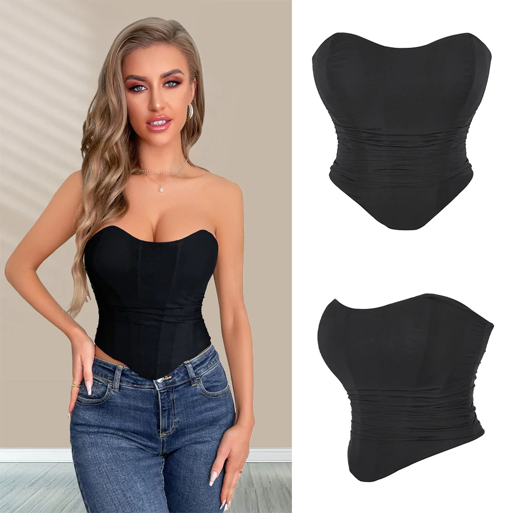 Black Breathable Gauze Elastic Fishbone Overbust Corset for Women Crop Top Night Club Party Spice Gir Sexy Tops Plus Size