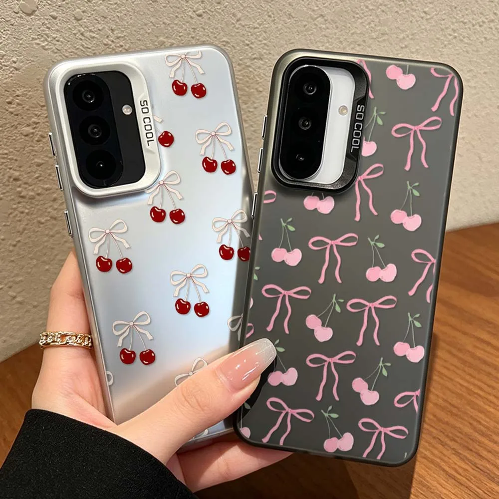 Exquisite Cherry Pattern For Samsung Galaxy A56 A55 A54 A53 A51 A25 A16 A06 A04e Colorful Silver Phone Case Cover