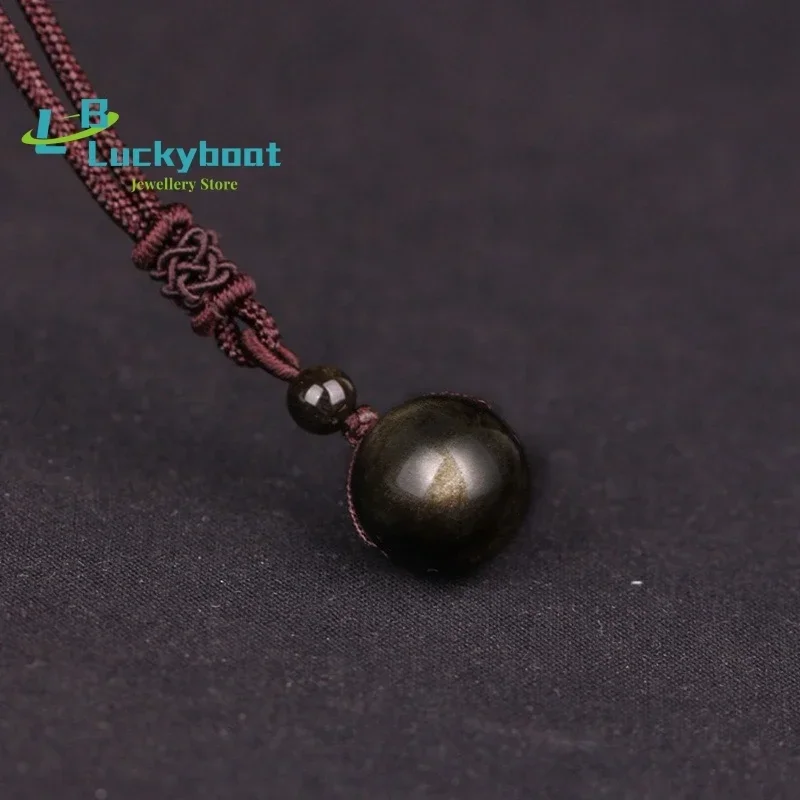 16mm Black Obsidian Glod Obsidian Tiger Eye Stone Pendant Transfer Lucky Amulet Crystal Pendant Necklace Jewelry