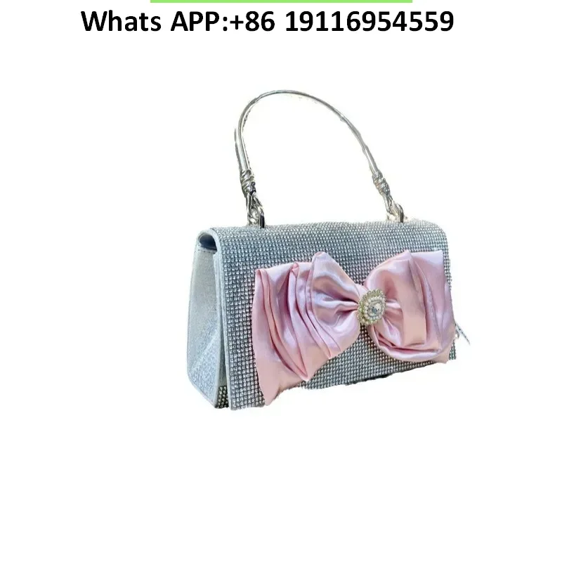 

Маленькая квадратная сумка в стиле ретро со стразами и бантом, обеденная сумка со стразами, сумка-мессенджер