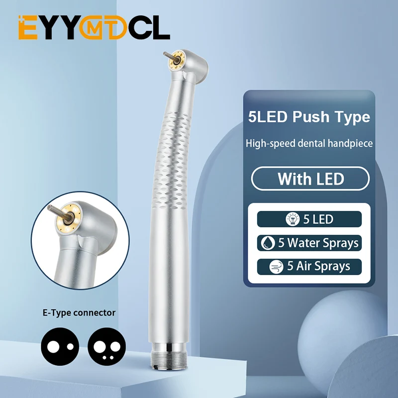 

EYY Dental High Speed 5 LED Handpiece Air Turbine 4/2 Holes Push Button 5 Water Sprays Ceramic Bearing Rotor Dentist Tools