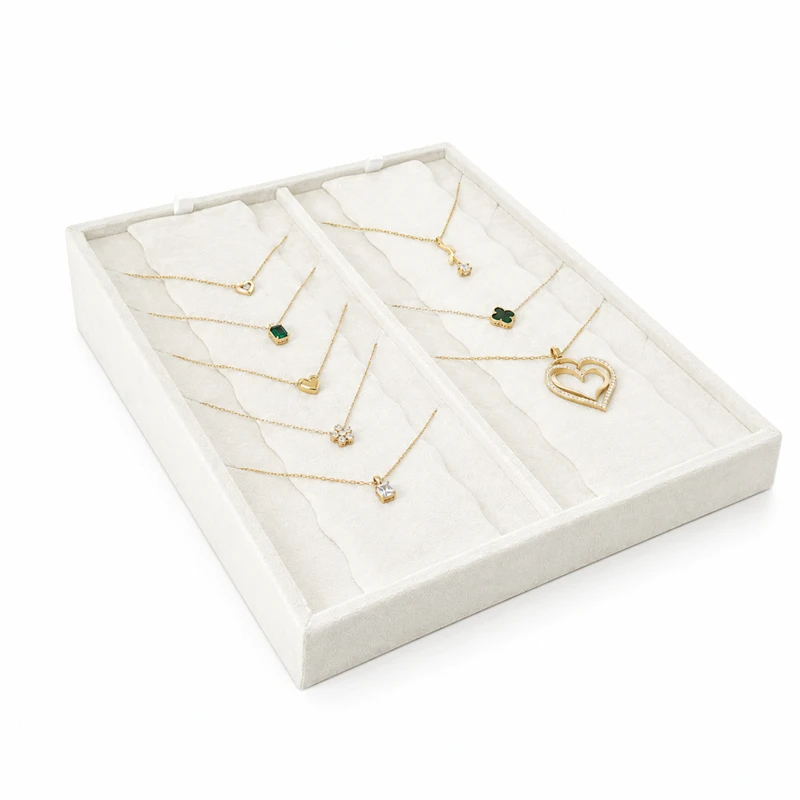 Soft Beige Velvet Jewelry Display Rack Multi-Slot Necklace Ring Earring Storage Tray Desktop Decoration Jewelry Organizer Holder