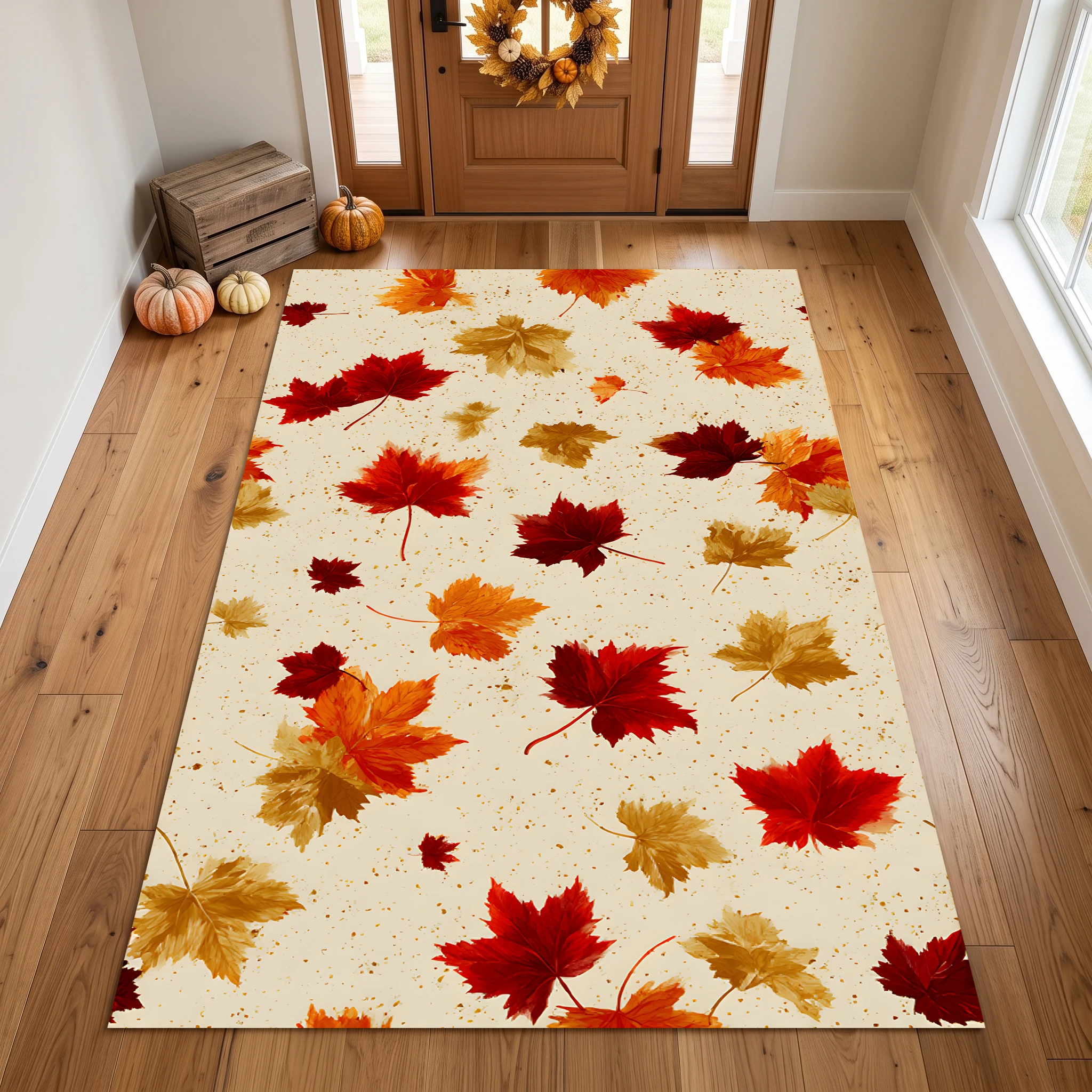 Colorful Maple Leaf Print Natural and Soothing Autumn and Winter Velvet Rug, Suitable for Living Room, Bedroom, and Bedside, Creating a Warm Autumn Harvest Atmosphere