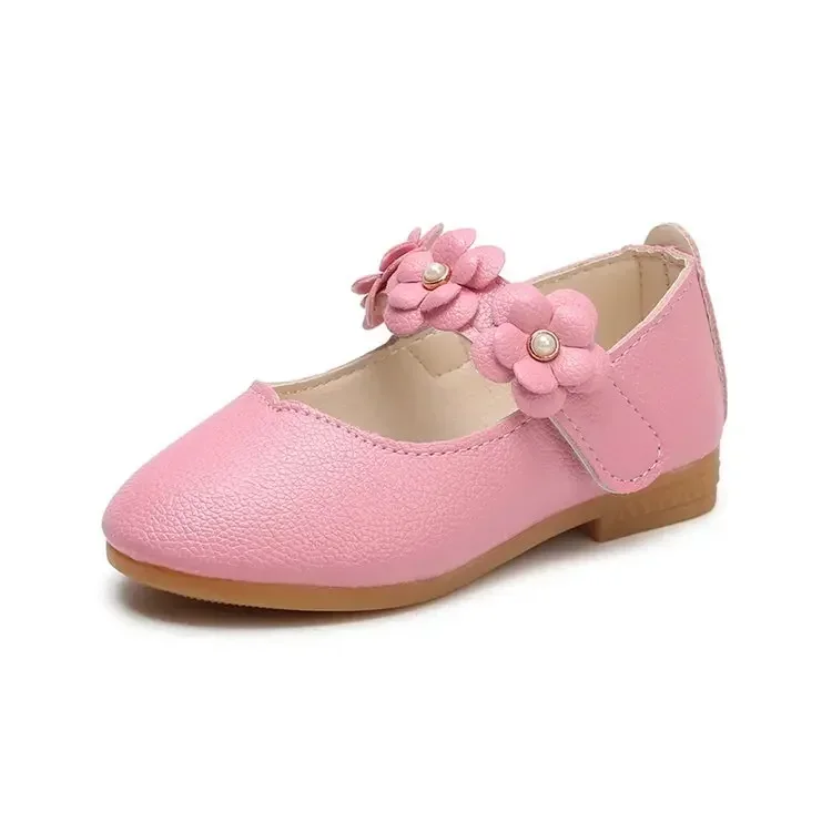 

2025 Children's Flats Lace Big Flower Princess Party Performance Shoes Big Student Girl Shoes for Kids Soft Sole Leather Flats