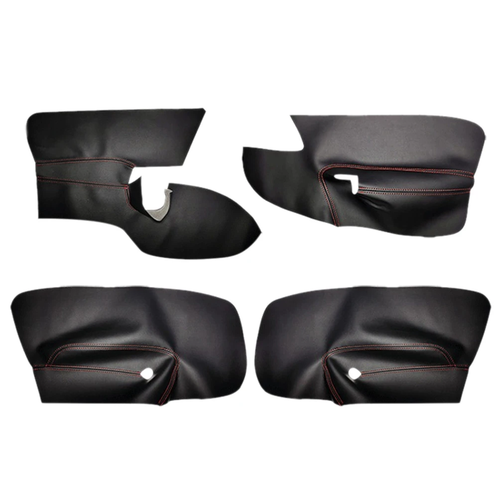 4PCS Black+RED LHD 4 Doors Armrest Panel Leather Cover Inner Trim for Jetta Golf MK5 2005-2010 with Tools