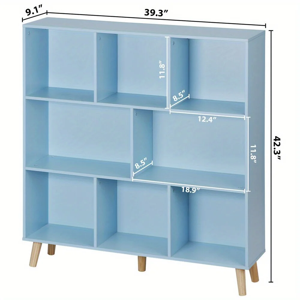 3-Tier 8 Cube Bookshelf Wood Storage Organizer Open Shelf Toy Display with Legs