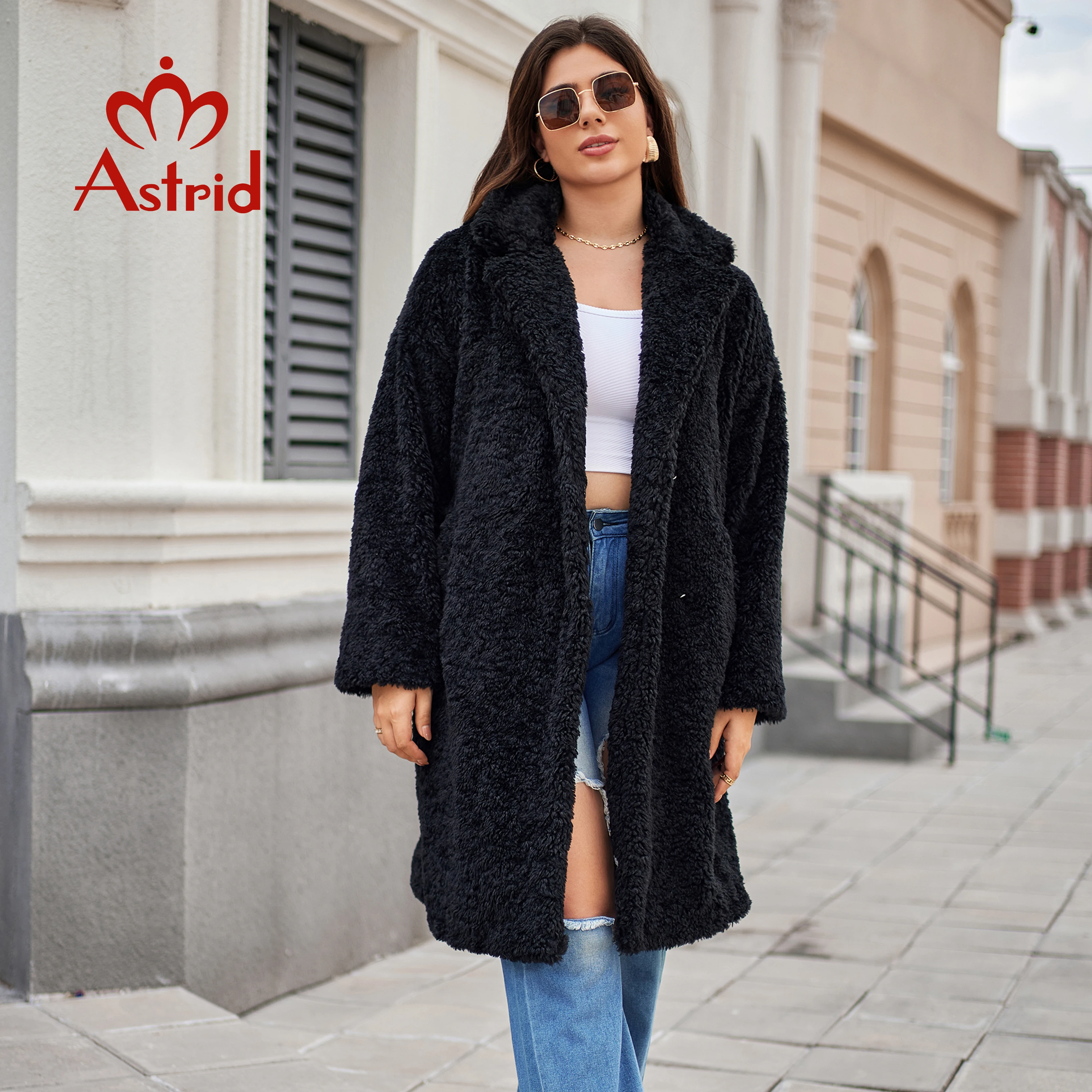 Astrid 2024 Long Winter Women Teddy Coat Fur Cashmere Jacket Stylish Female Thick Warm Casual Girl ​Streetwear Plus Size 30199