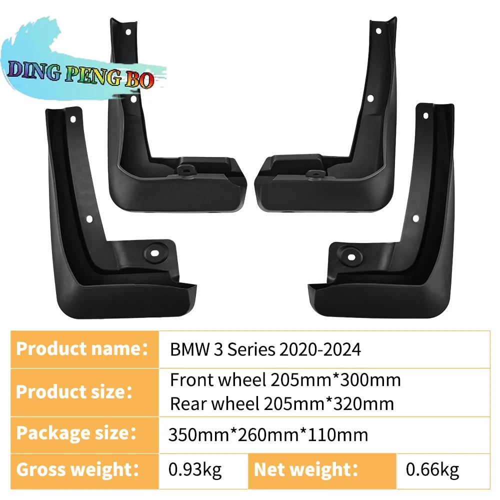ABS 4Pcs Mud Flaps For BMW 3 Series G20 G21 2020-2024 Black Splash Guards Anti Mud Easy Install Car Accessories