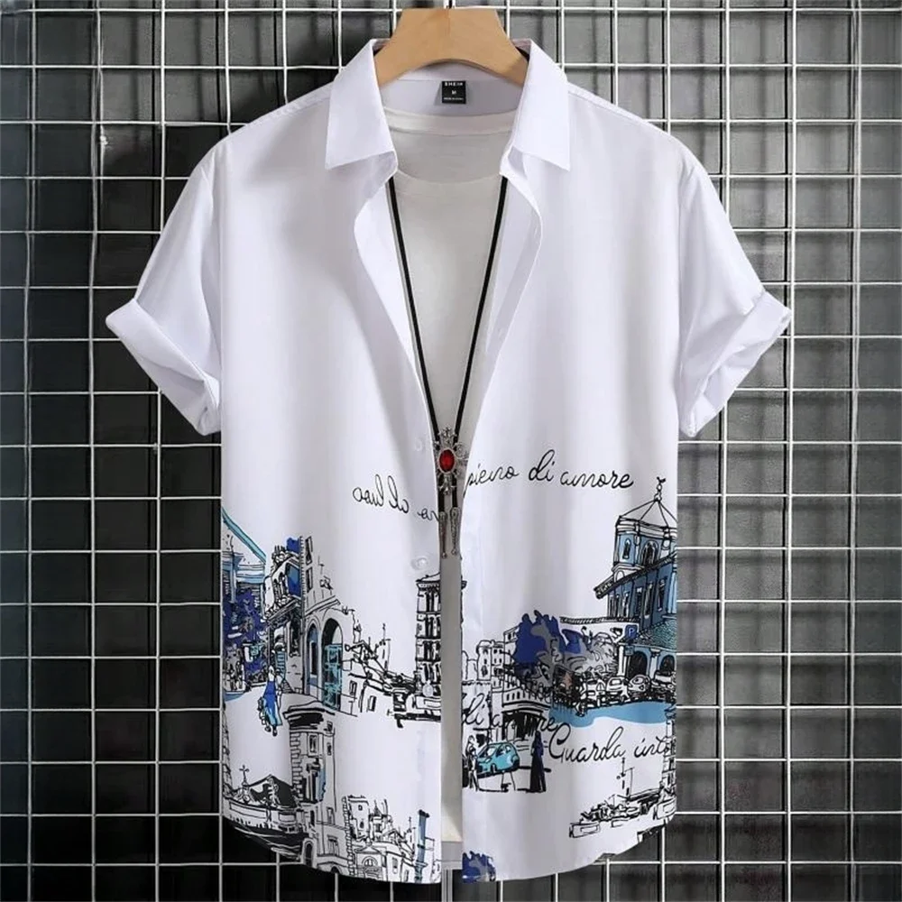 

Simple Men's Shirts 3d Patchwork Printing High-Quality Men's Clothing Short Sleeve Beach Party Hawaiian Shirts