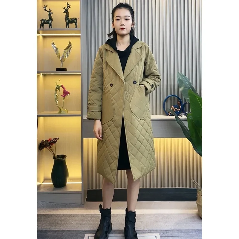 European 2023 Winter New Korean Version Loose Fit Retro Fashion Mid length Casual Cotton Clip Suit Collar Windbreaker Women Coat