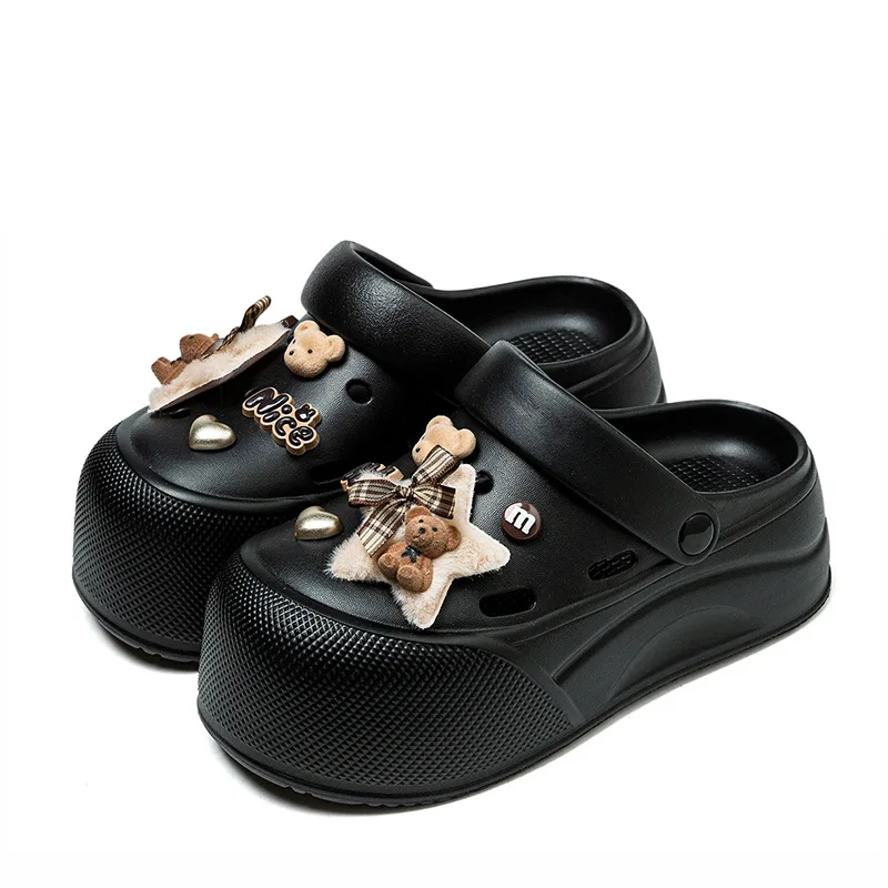 Cute EVA Clogs & Mules Women's Summer New Thick Sole Heightening Cartoon Charms Garden Shoes DIY Girly Outside Wear Slippers