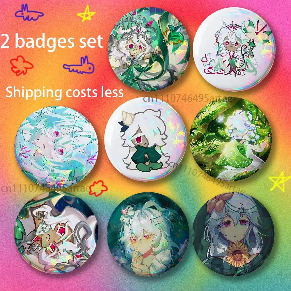 Run Kingdom White lily C-Cookie Brooches for Backpack Accessories 25,32,44,58,75mm Round Enamel 2-piece set Cartoon Anime Badge