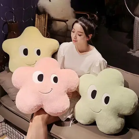 60cm Three Color Star Flowers Smile Hug Pillow Sofa Headboard Pillow Back Plush Toy Birthday Gift Cute And Interesting Christmas