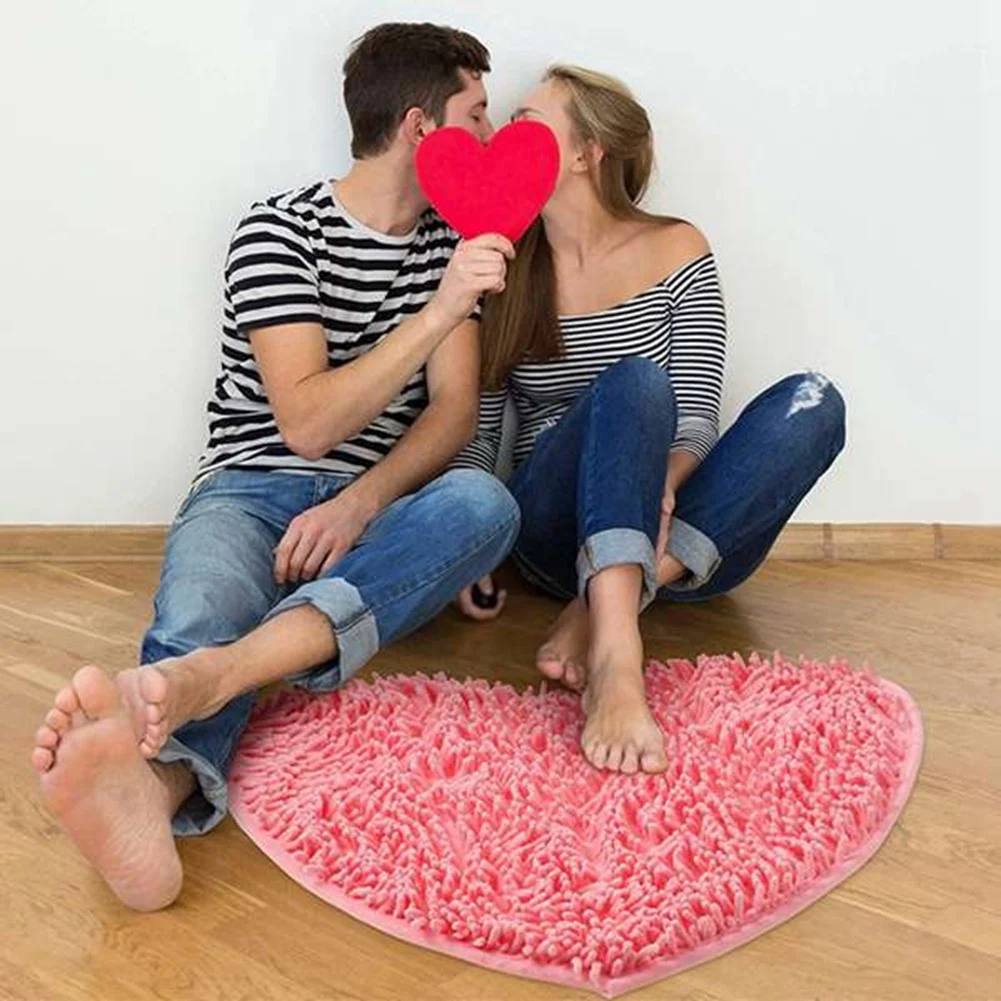 A76X-Heart Shaped Rug Love Floor Mat Heart Shag Shower Mat Non-Slip for Home Living Room Sofa Bathroom Floor Valentine's Day view 3