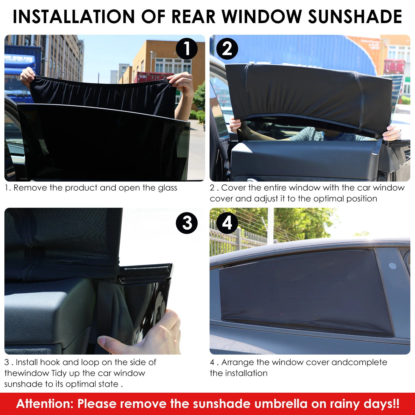2/4Pcs Auto Fenster Sonnenschirm Seite Fenster Sonnenschein Abdeckung UV Privatsphäre Schutz Zipper Elastische Mesh Fenster Bildschirm Moskito Abdeckungen – Detail 5
