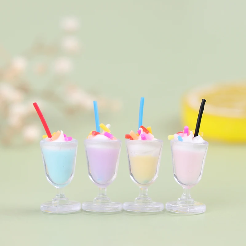 4pcs Dollhouse Miniature Mini Drink Ice Cream Cup Model Pretend Play Toys