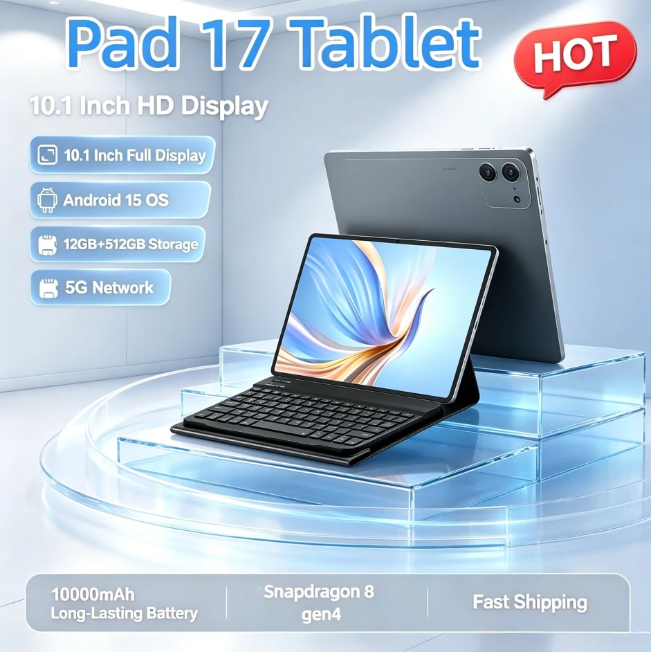 Pad 17 Tablet 2026 Global Version Snapdragon 8 Gen 4 10.1 Inch 4K HD Android 15 10000mAh 12GB+512GB Dual SIM 5G WiFi GPS Pad PC