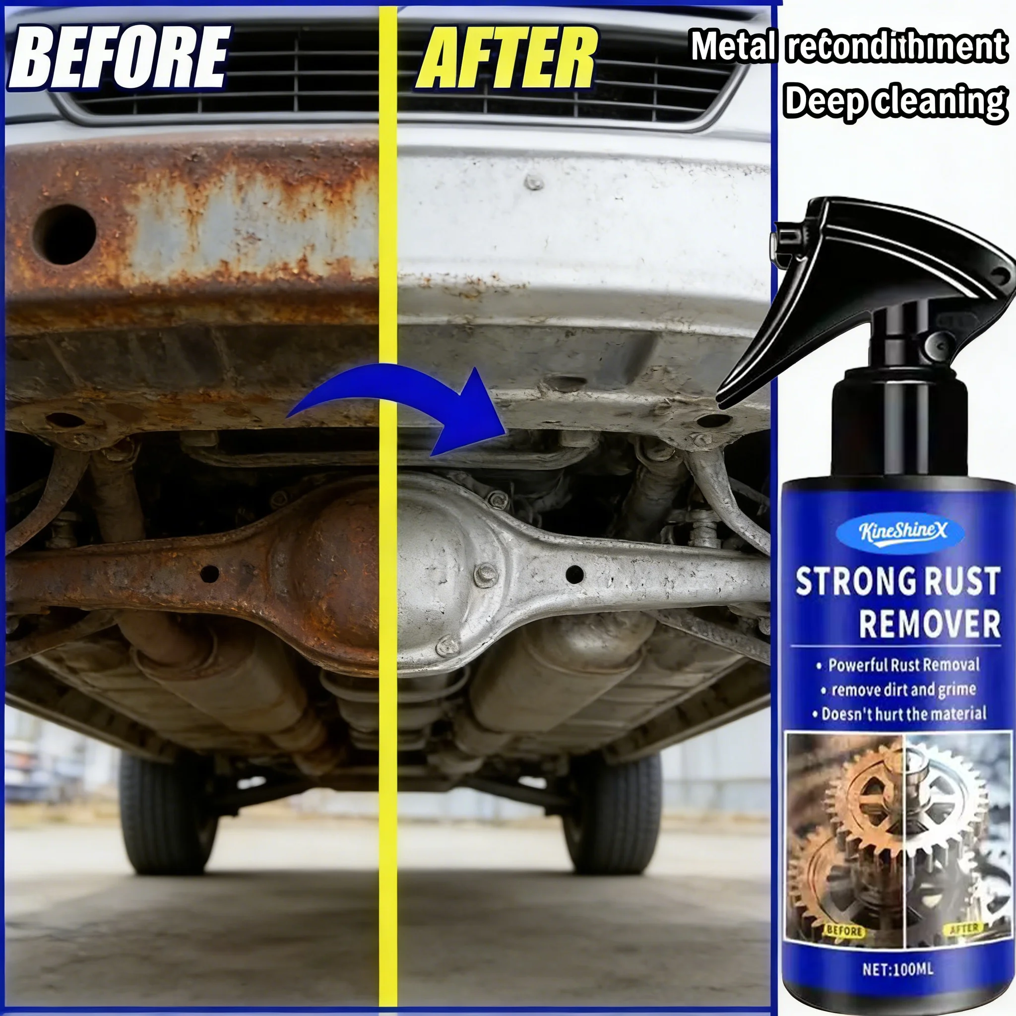 Efficient Derusting Iron Powder Cleaner Car Metal Surface Rust Removal Spray Auto Maintenance