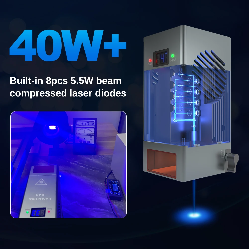 เลเซอร์ต้นไม้ 20 30 40 60W Optical Power โมดูลเลเซอร์ 450nm TTL พร้อม Air Assist เลเซอร์สําหรับแกะสลักตัดไม้เครื่องมือ