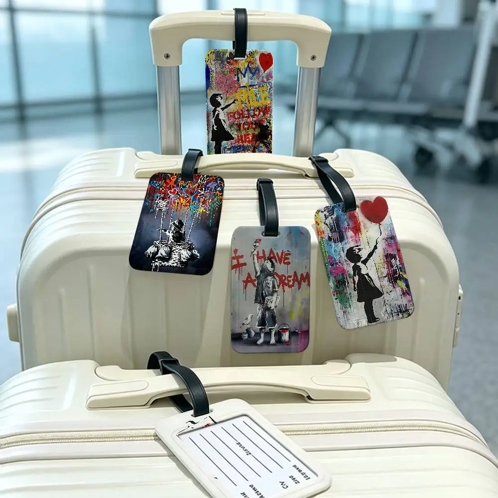 Banksy Street Graffiti Canvas Painting Portable Anti lost Luggage Tag PVC Information Card Sleeve Suitcase Backpack Travel Label