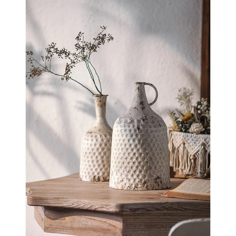 

Винтажная белая металлическая ваза для цветов в скандинавском стиле для декора дома в стиле ретро