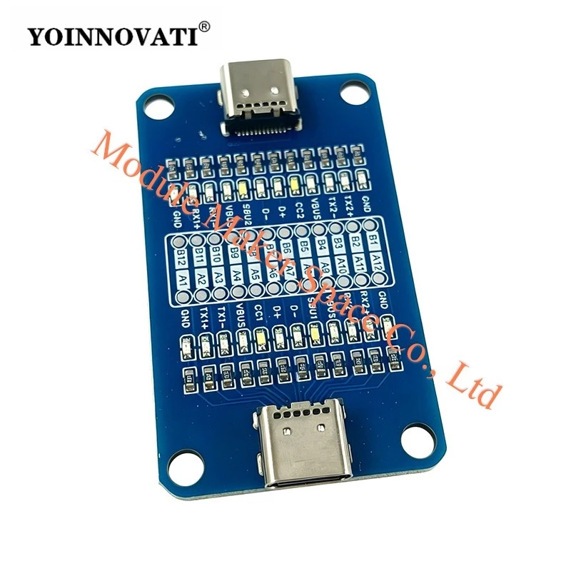Dual USB-C Cable Tester Module for Fast Charging Cables, Type-C to Type-C 24-Pin Continuity Detector with LED Indicators