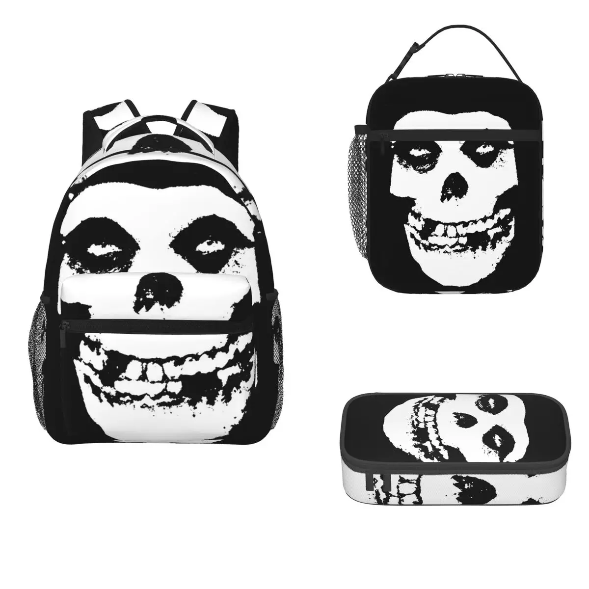 Misfits Skull Backpacks Boys Girls Bookbag Children School Bags Cartoon Kids Rucksack Lunch Bag Pen Bag Three-Piece Set