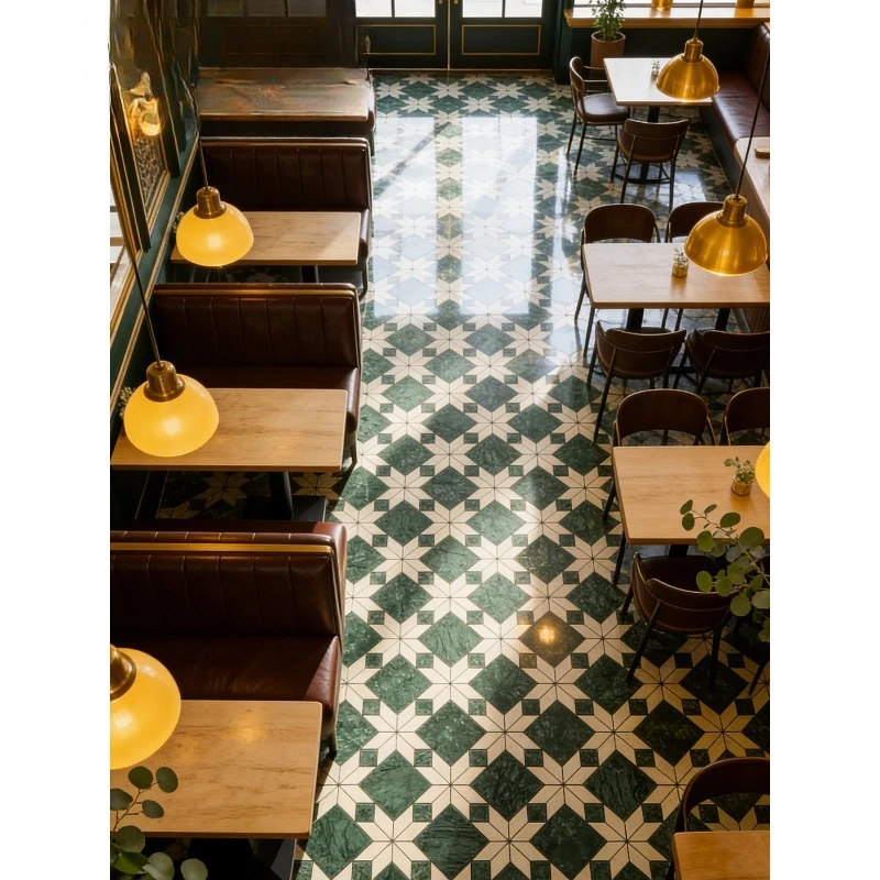 Dark green stone combination mosaic retro restaurant floor tiles