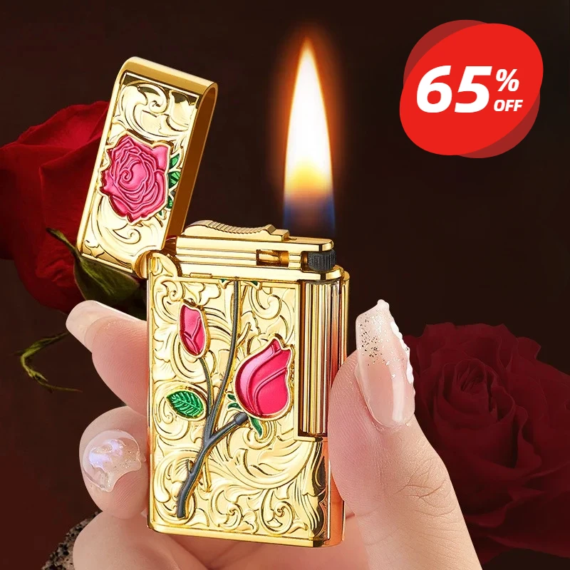 

2025 Metal Sound Grinding Wheel Open Flame Kerosene Lighter Wholesale Creative Rose Cigarette Cool Lighter Smoking Ladies Gift