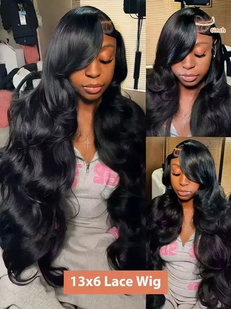 250% Density 42Inch 13x6 Lace Front Wigs Human Hair Pre Plucked Body Wave HD Transparent Lace Frontal Wigs Human Hair Real Glueless Wigs Virgin Human Hair With Baby Hair For Women Natural Black