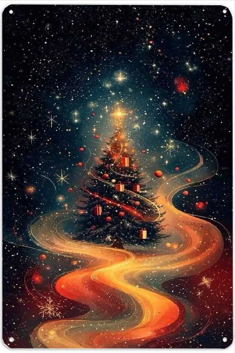 زخرفة حائط معدنية مسطحة ثلاثية الأبعاد لعيد الميلاد وعيد الميلاد - فن لاتيه شجرة عيد الميلاد البسيط مناسب للديكور المنزلي 32