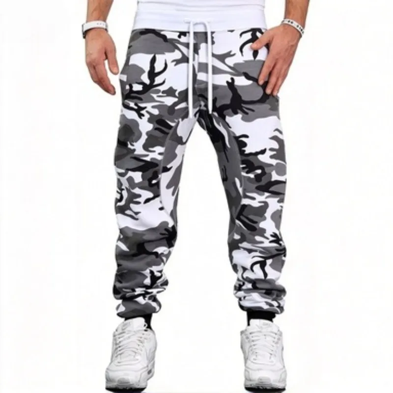 Unisex Camo Jogginghose mit weißem Kordelzug am Bund, lässige Camouflage-Hose für Herren und Damen, Outdoor-Sport-Sweatpants, mehrfarbig – Detail 1