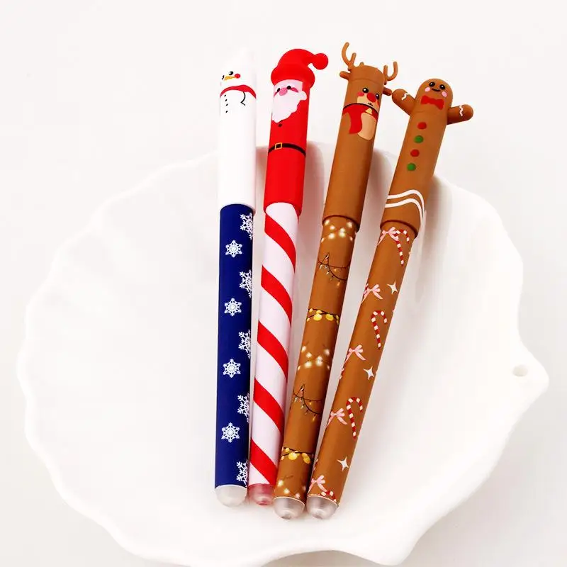 

Y-4Pcs Christmas Themed Erasable Gel Pen Cute Santa Claus Snowman Elk Gingerbread Man 4 Colors Pens Student Stationery Gift