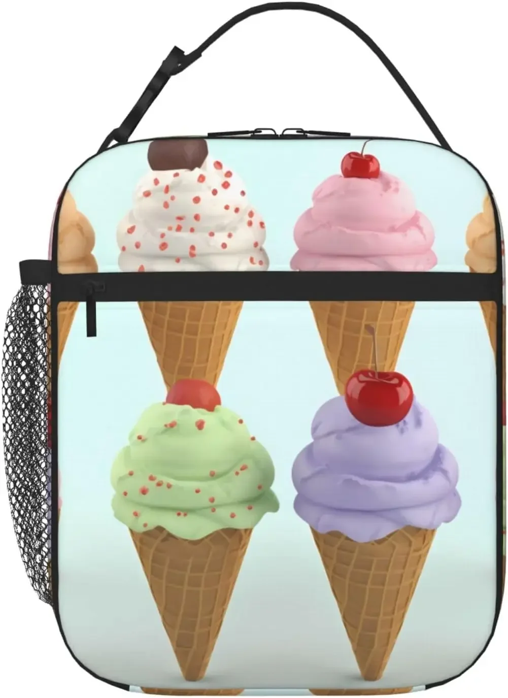 Funny Ice Cream Cones Pattern Insulated Lunch Bag Waterproof Lunch Tote Reusable Lunch Cooler Bag For Work Office Picnic Travel