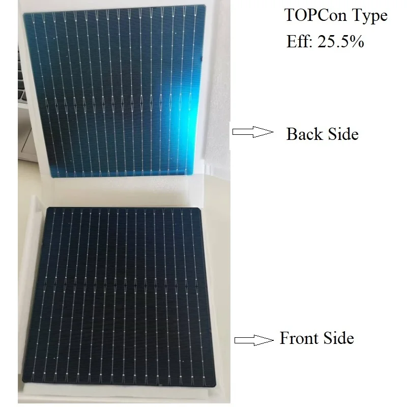 N Type Mono Crystalline Silicon Solar Cells 182mm X 183mm A Grade TOPCon 25.5% High Efficiency 8.54W/pcs