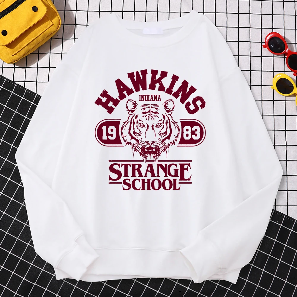 سترة نسائية غير رسمية للشارع من Hawkins High School Indiana 1983 طباعة شتوية بغطاء للرأس بلوفرات برقبة دائرية ملابس صوف دافئة
