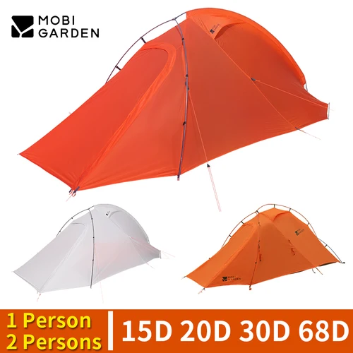 MOBI GARDEN 초경량 캠핑 텐트, 야외 하이킹 여행 배낭, 싱글 더블 텐트, 15D, 20D, 30D, 68D, 나일론 휴대용 텐트, 1/2 인용 