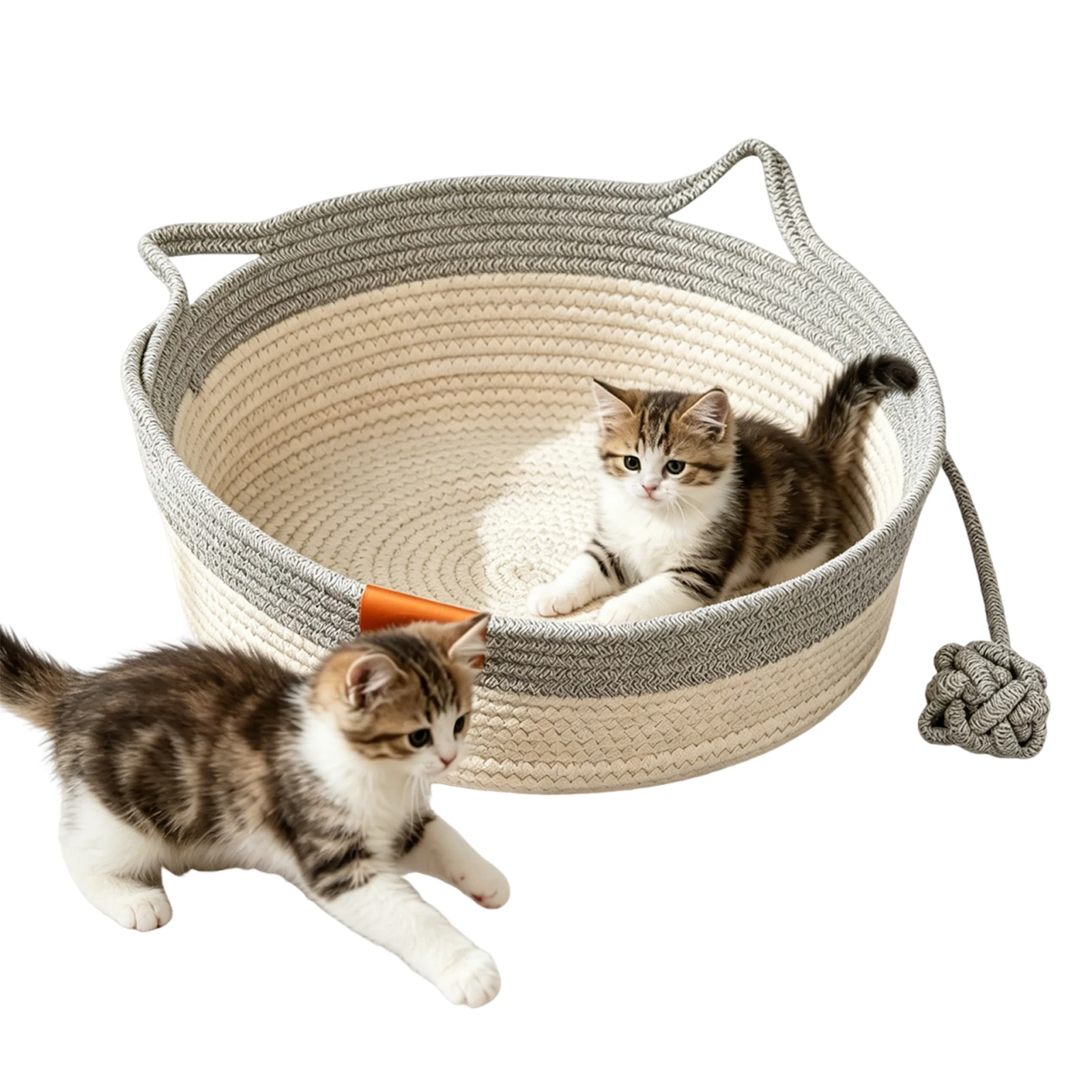 Instinct Basket for Cats Handwoven Cotton Rope Enrichment Bed with Toy Tail & Cats Ear Design for Puppies Rabbits and Small Pets