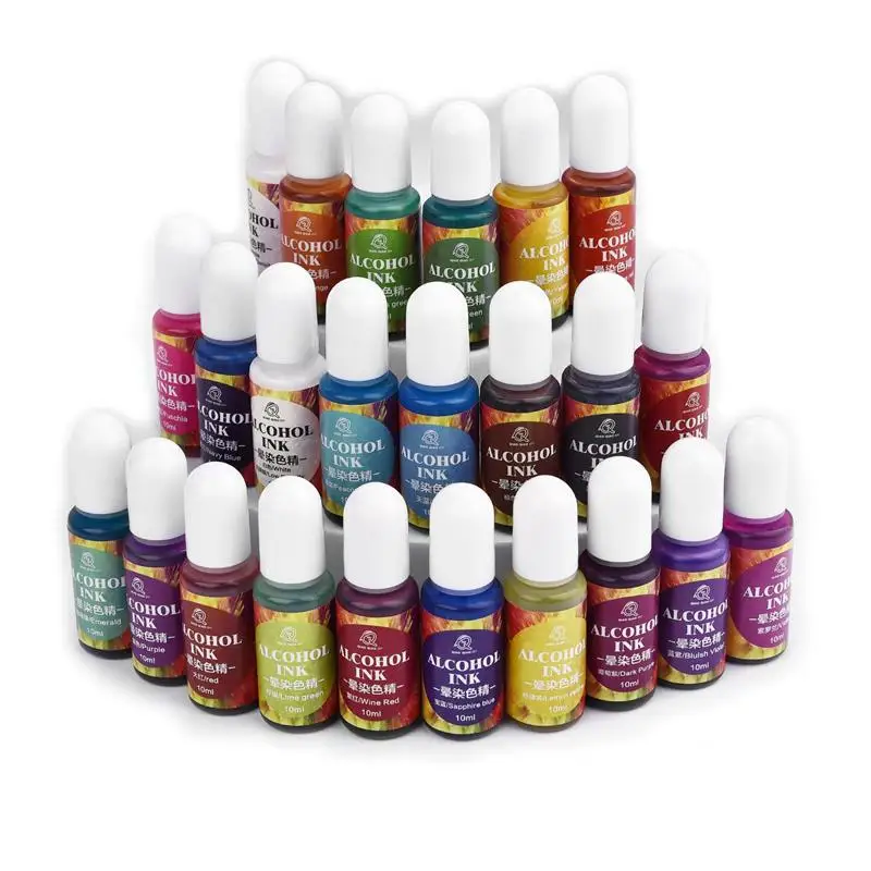 24 Color 10ml Art Ink Alcohol Resin Pigment Liquid Colorant Dye Ink Diffusion For UV Epoxy Resin Mold Craft DIY Jewelry Making